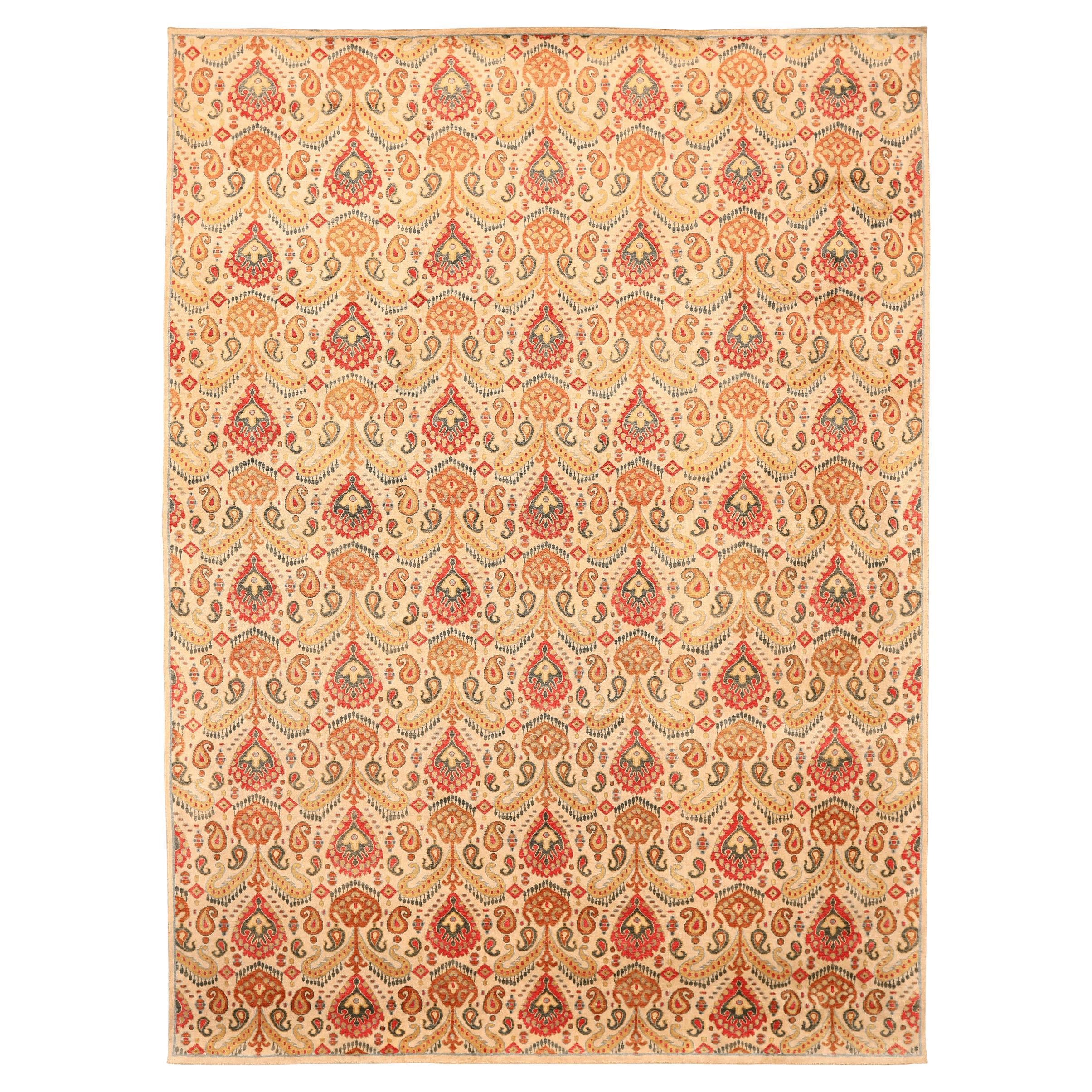 Indien Ikat Bereich Teppiche - Wolle Elfenbein Rot Gelb Design - 94169