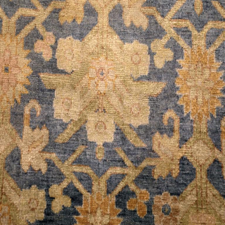 Indien Tapis Ikat indiens en laine motif bleu marine et jaune - 94122 en vente
