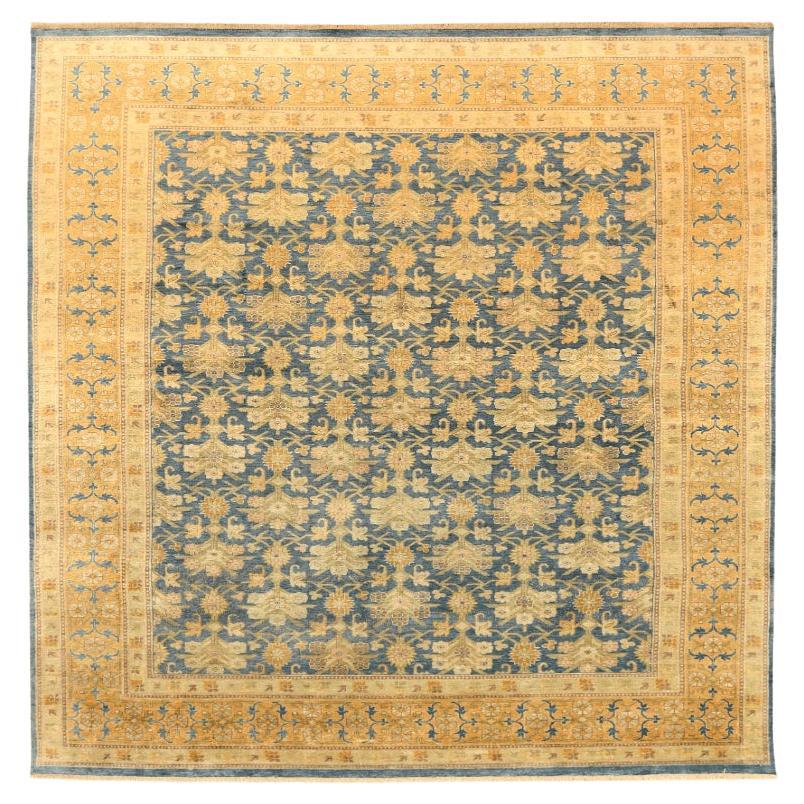Tapis Ikat indiens en laine motif bleu marine et jaune - 94122