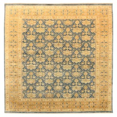 Tapis Ikat indiens en laine motif bleu marine et jaune - 94122