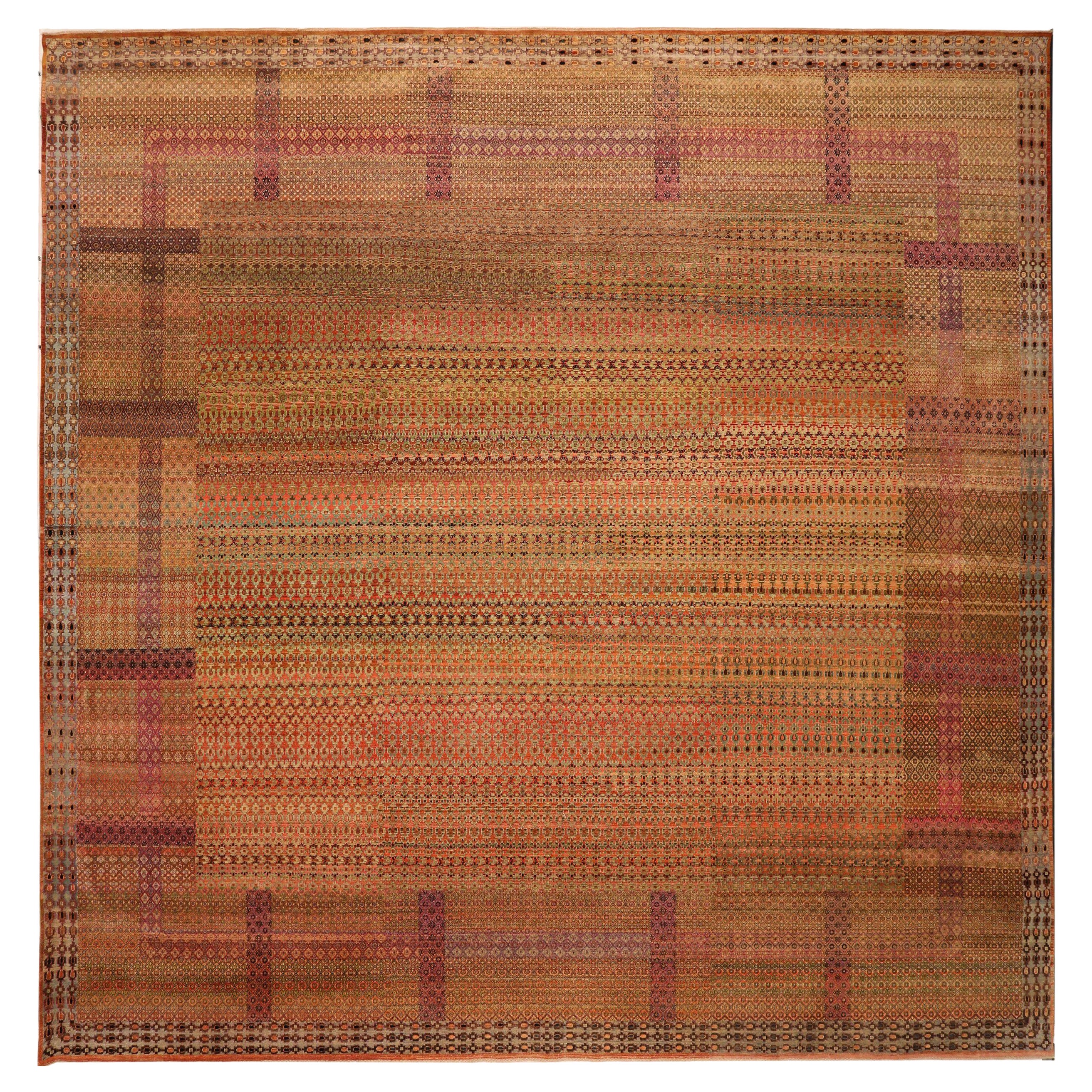 Indien Ikat Over Size Teppich - Wolle Grün Rot Gelb Design - 93870 im Angebot