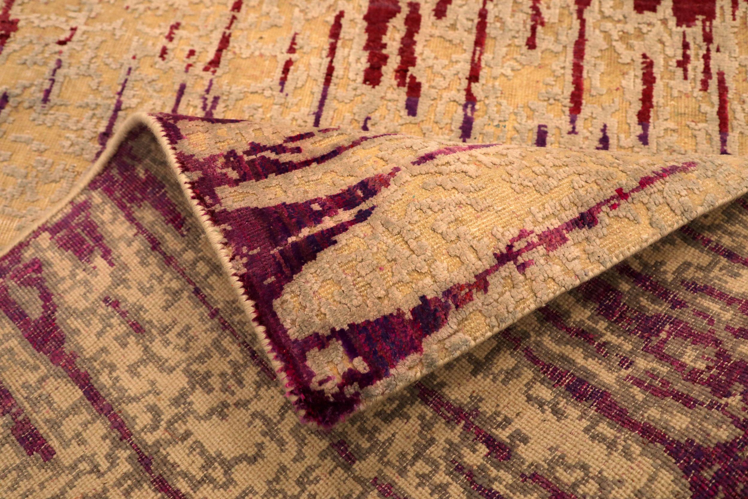 Indien Tapis de couloir Ikat indien - motif de revers rose ivoire et ivoire - 94214 en vente