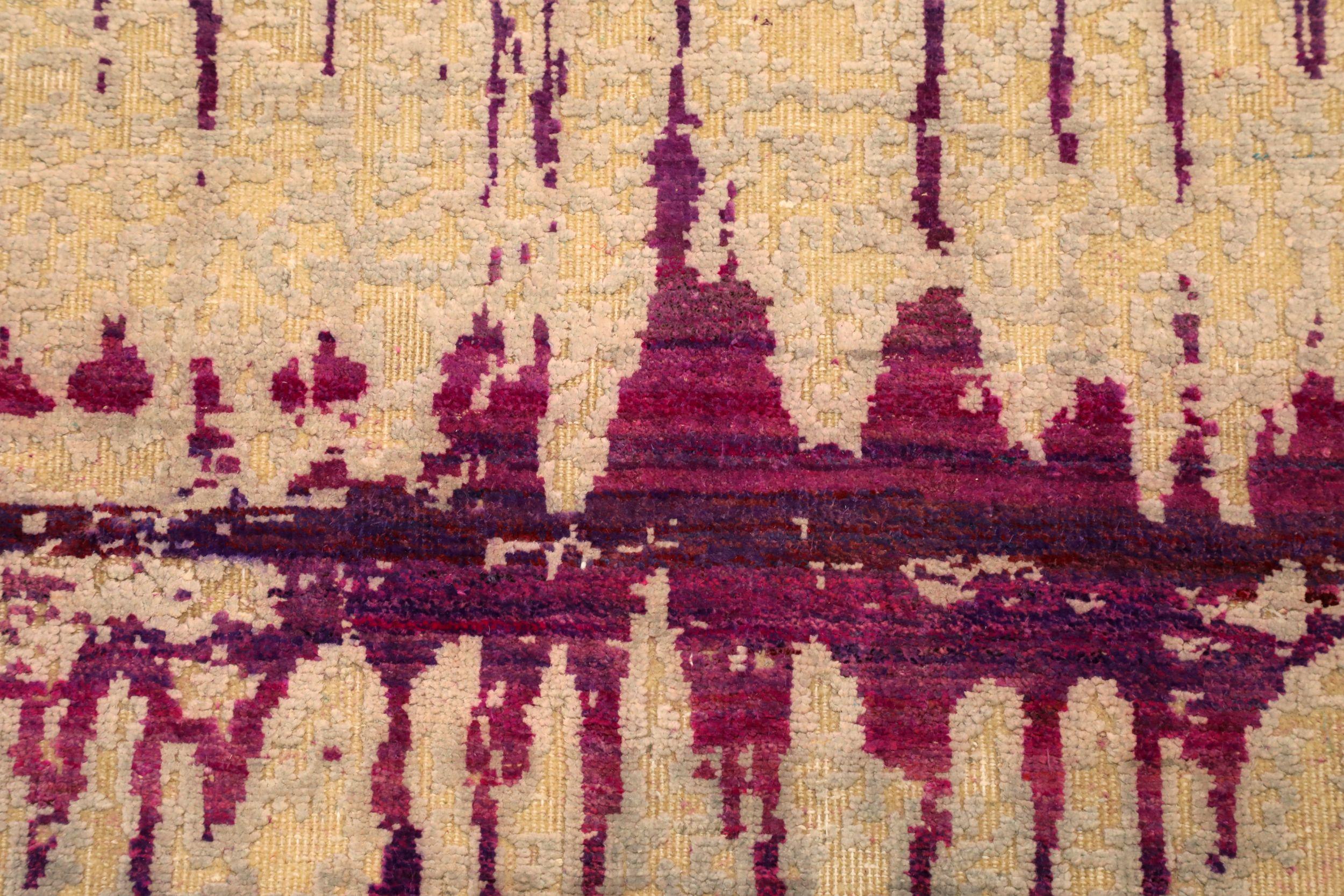 Tapis de couloir Ikat indien - motif de revers rose ivoire et ivoire - 94214 Excellent état - En vente à Dallas, TX