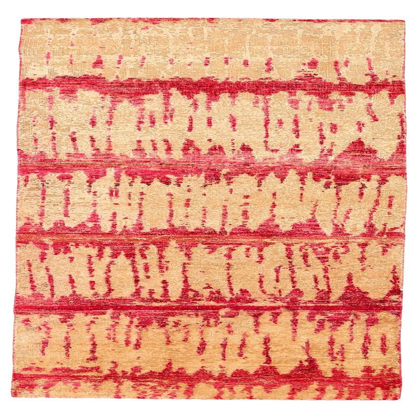 Tapis de couloir Ikat indien - Motif rouge ivoire et ivoire - 94265