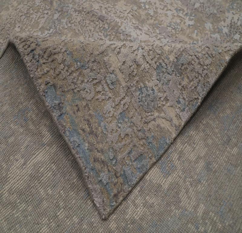 Indien Tapis d'Inde - Motif bleu ivoire taupe - 93297 en vente