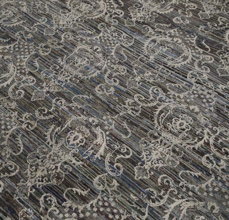 Indien Indien Bereich Teppiche - Wolle Blau Braun Grün Elfenbein Design - 93282 (Moderne) im Angebot