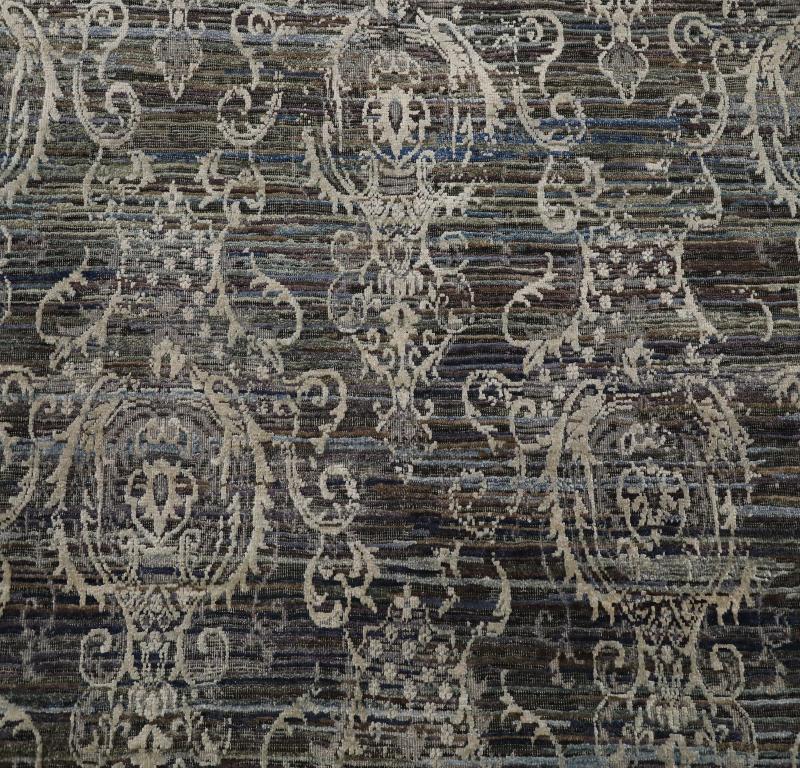 Indien Indien Bereich Teppiche - Wolle Blau Braun Grün Elfenbein Design - 93282 (Handgeknüpft) im Angebot