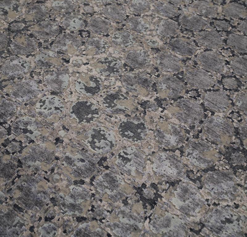 Moderne Tapis de sol de l'Inde - Laine Bleu Brown Ivory Purpel Design - 93295 en vente