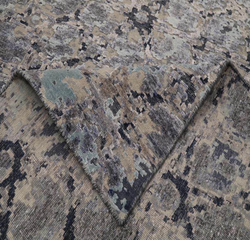 Indien Tapis de sol de l'Inde - Laine Bleu Brown Ivory Purpel Design - 93295 en vente