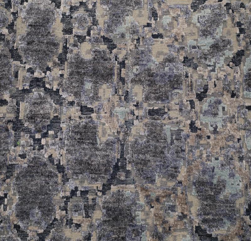 Tapis de sol de l'Inde - Laine Bleu Brown Ivory Purpel Design - 93295 Excellent état - En vente à Dallas, TX