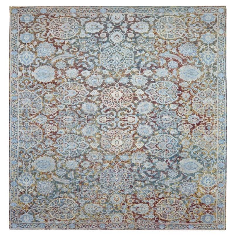 Tapis de sol de l'Inde - Laine Bleu Brown Ivoire Jaune Design - 93268