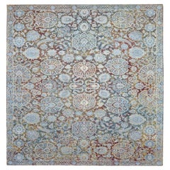 Tapis de sol de l'Inde - Laine Bleu Brown Ivoire Jaune Design - 93268