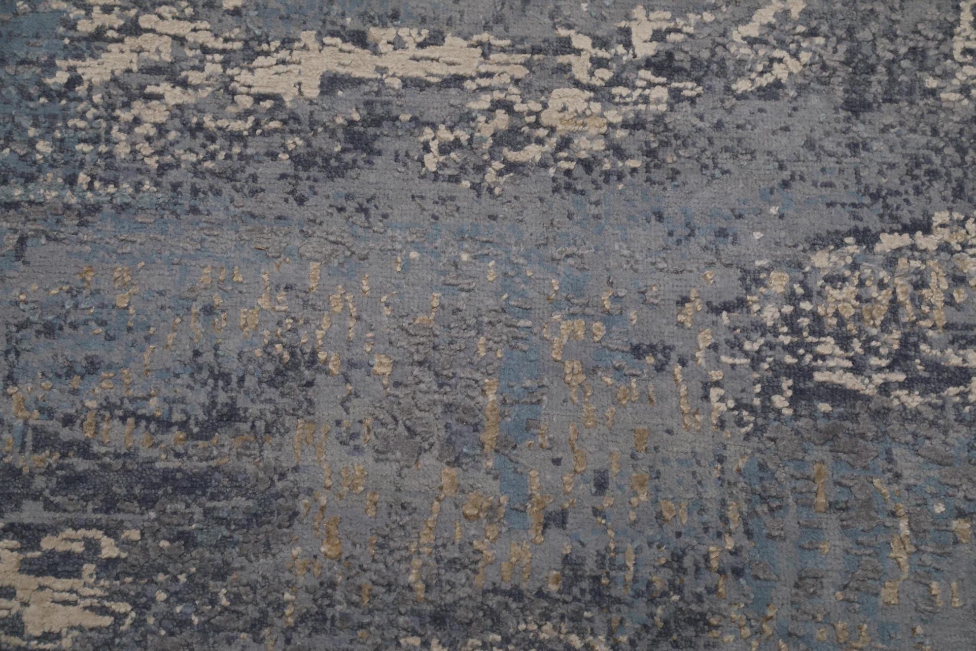India Teppiche - Wolle Blau Grau Elfenbein Design - 93301 im Zustand „Hervorragend“ im Angebot in Dallas, TX