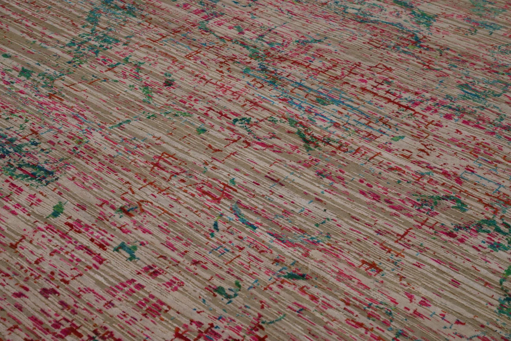 Moderno Tappeti India India - Lana Blu Verde Avorio Rosso Design - 93271 in vendita