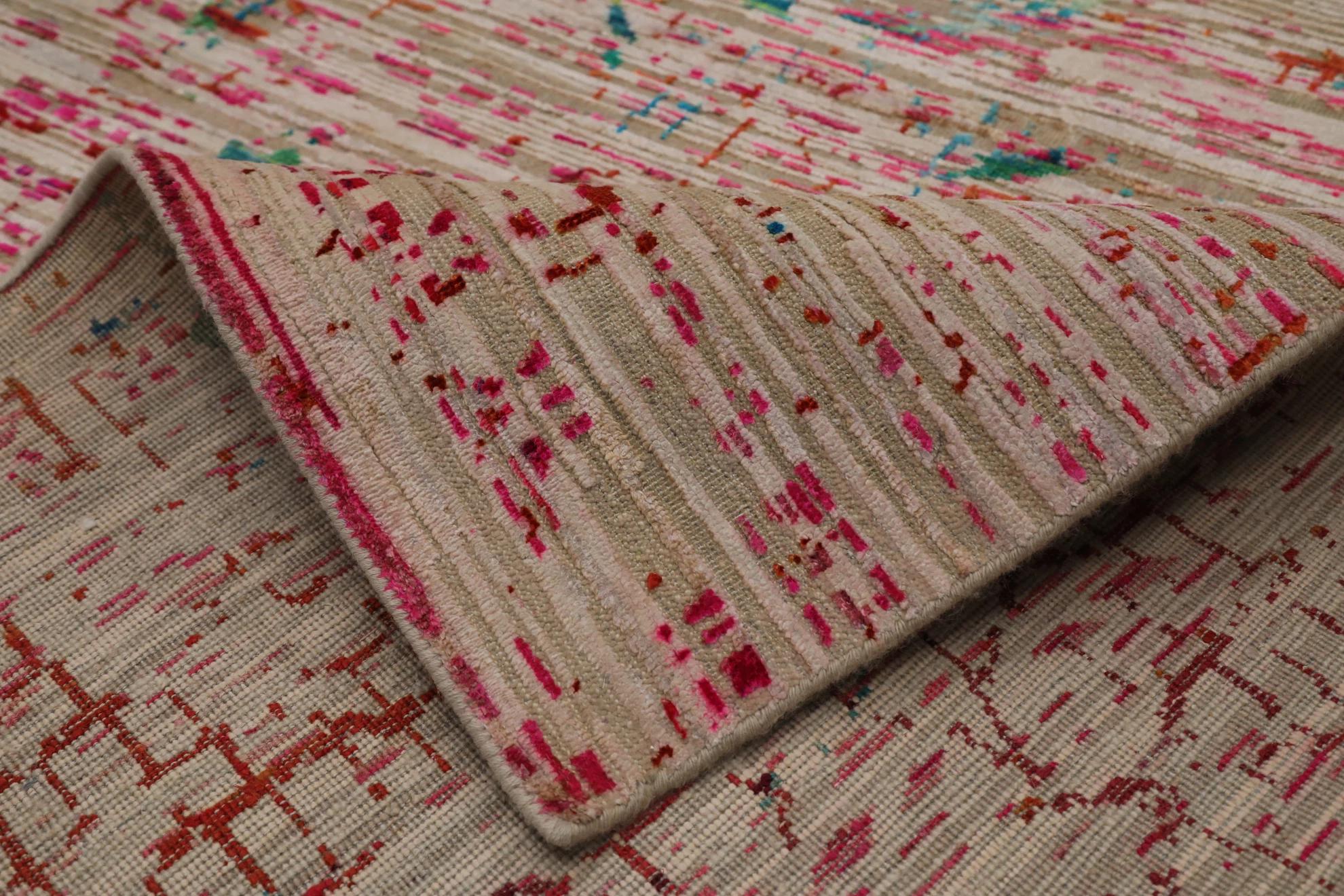 Indiano Tappeti India India - Lana Blu Verde Avorio Rosso Design - 93271 in vendita