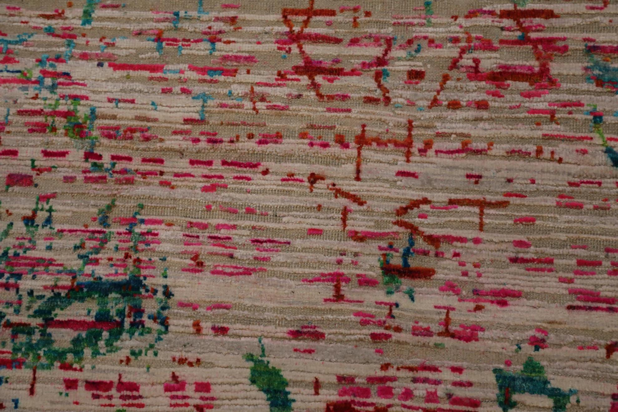 Annodato a mano Tappeti India India - Lana Blu Verde Avorio Rosso Design - 93271 in vendita