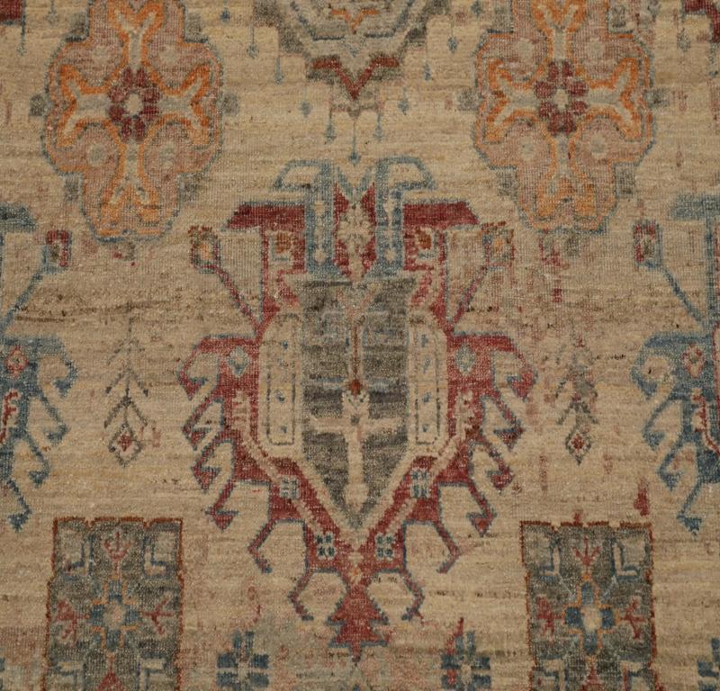 India Teppiche - Wolle Blau Elfenbein Orange Rot Design - 96620 (Moderne) im Angebot