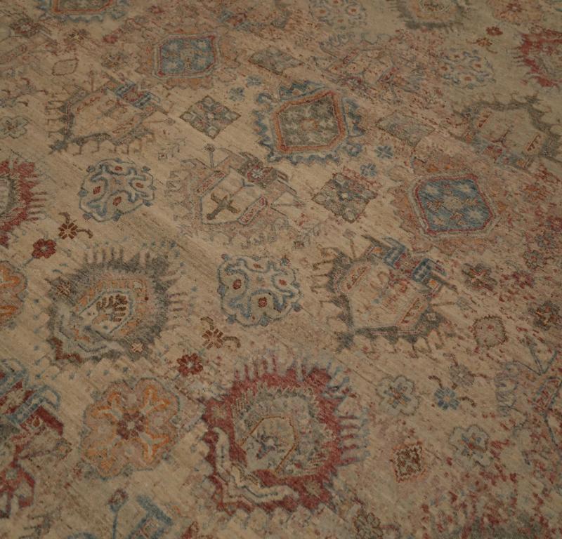 India Teppiche - Wolle Blau Elfenbein Orange Rot Design - 96620 (Indisch) im Angebot