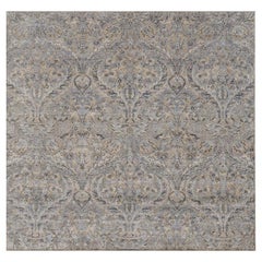 Tapis indiens de laine bleu ivoire taupe motif 93285