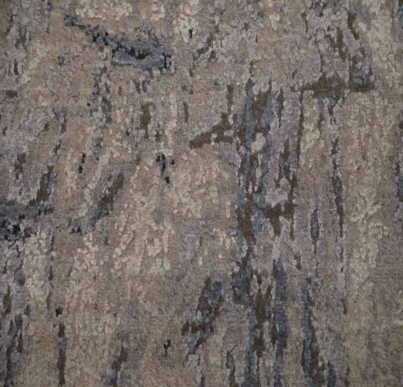 Tapis indiens de laine bleu ivoire taupe motif 93291 Excellent état - En vente à Dallas, TX