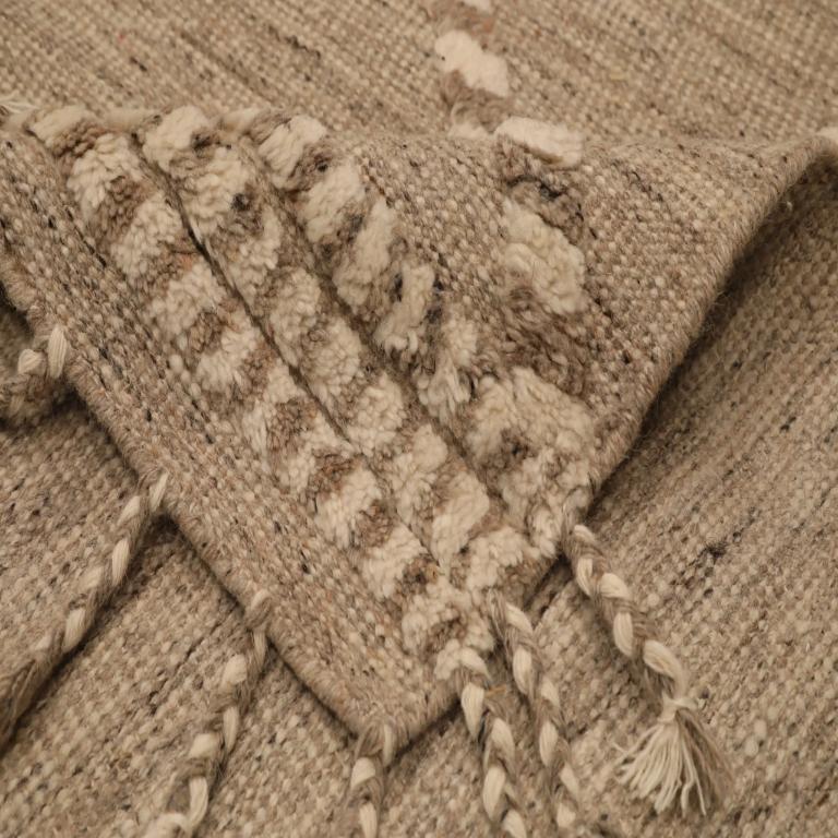 Indian India India Area Rugs - Wool Ivory Taupe Design - 96619 For Sale