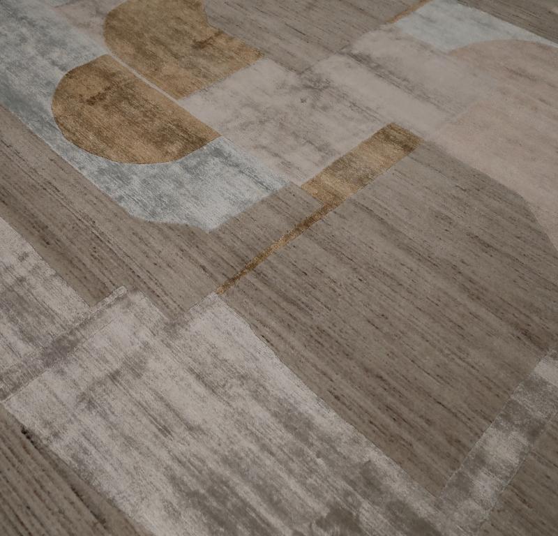 Indien Indien Over Size Teppich - Wolle Braun Grau Elfenbein Taupe - 99596 (Moderne) im Angebot