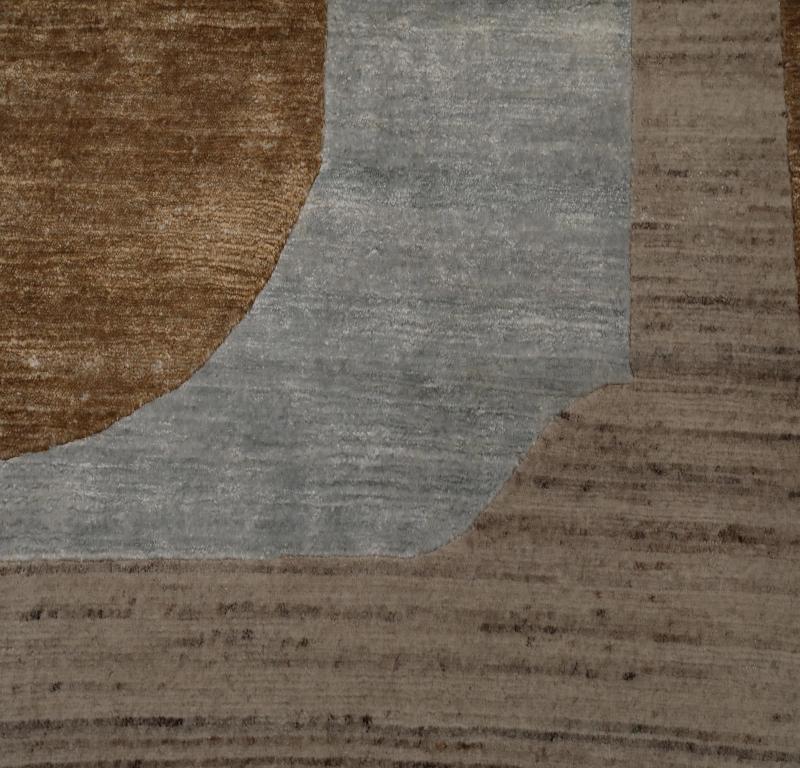 Indien Indien Over Size Teppich - Wolle Braun Grau Elfenbein Taupe - 99596 (Handgeknüpft) im Angebot