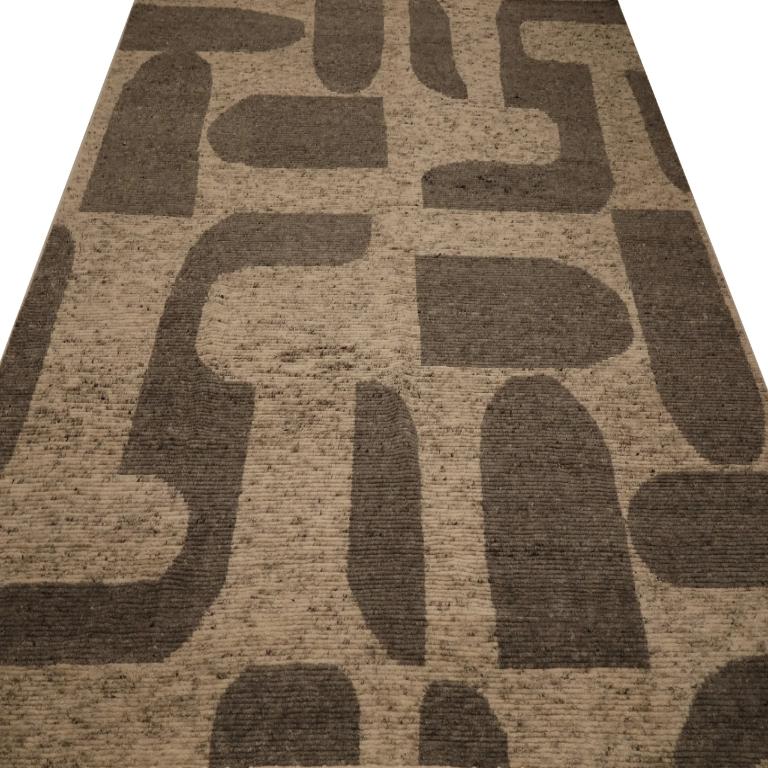Tessuto a mano Tappeto India Over Size - Lana Marrone Avorio Design - 96626 in vendita