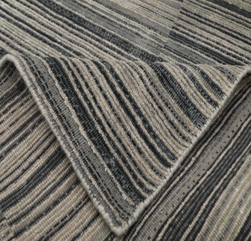 India Läufer - Wolle Schwarz Grau Elfenbein Design - 99111 (Indisch) im Angebot