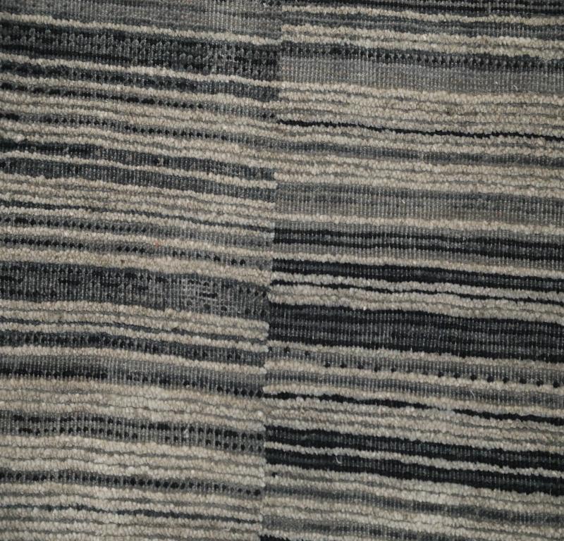 India Läufer - Wolle Schwarz Grau Elfenbein Design - 99111 (Handgeknüpft) im Angebot