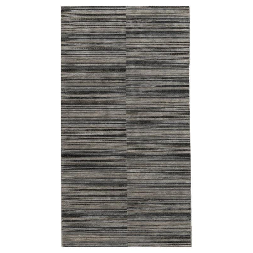 India Läufer - Wolle Schwarz Grau Elfenbein Design - 99111 im Angebot