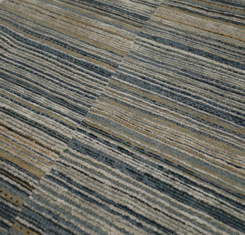 Indien Indien Läufer Teppich - Wolle Blau Elfenbein Gelb Design - 99115 (Moderne) im Angebot