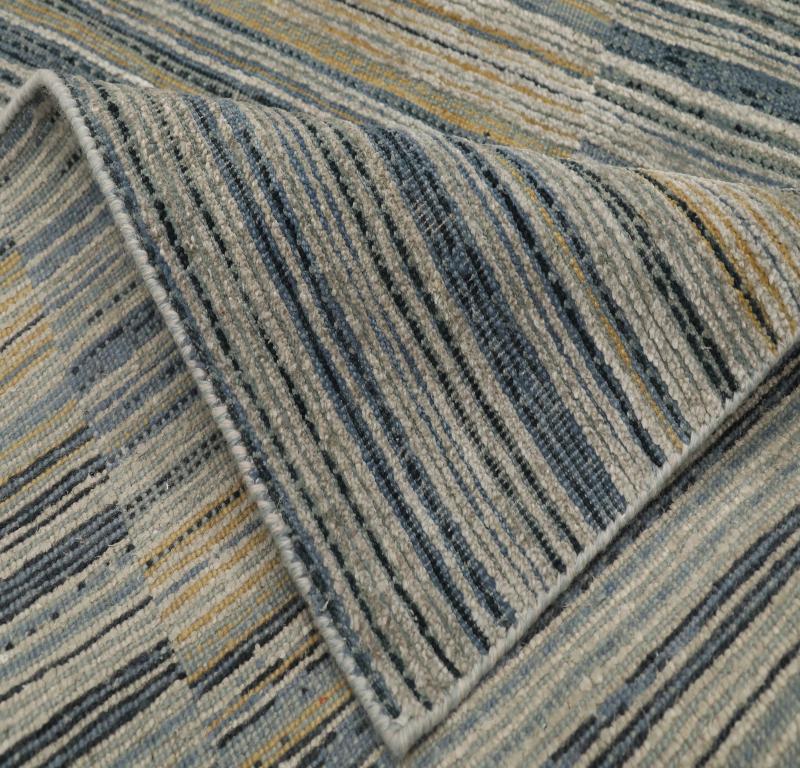 Indien Indien Läufer Teppich - Wolle Blau Elfenbein Gelb Design - 99115 (Indisch) im Angebot