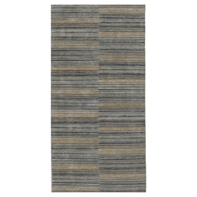 Indien Indien Läufer Teppich - Wolle Blau Elfenbein Gelb Design - 99115