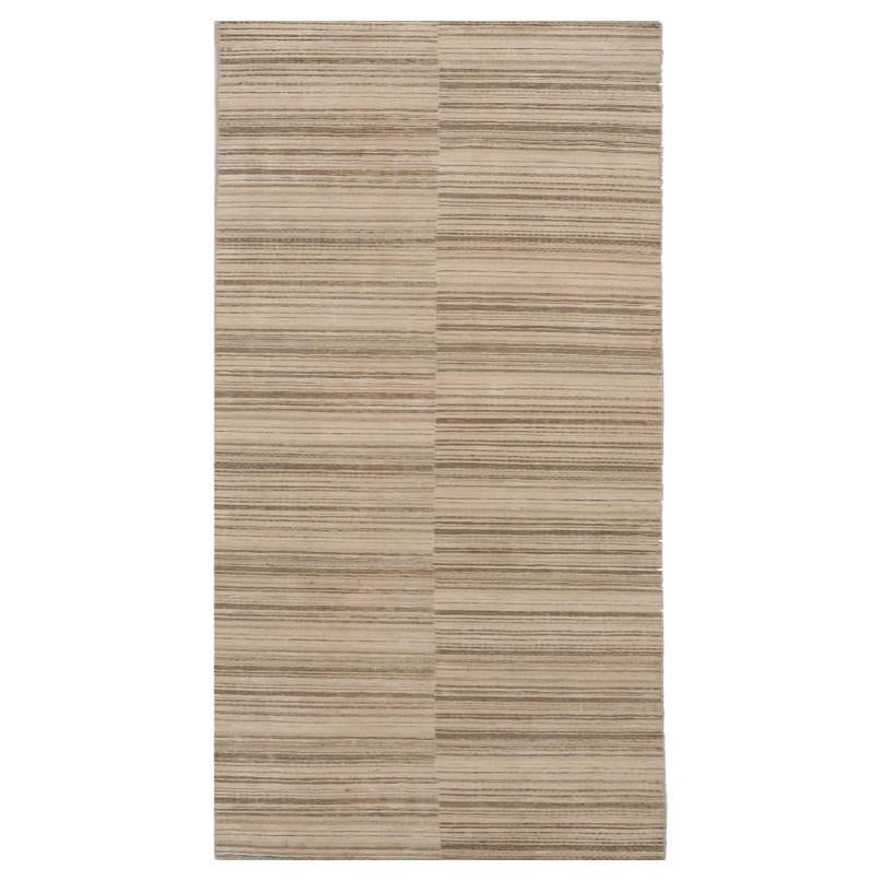 Indien Indien Läufer Teppich - Wolle Braun Elfenbein Taupe Design - 99116 im Angebot