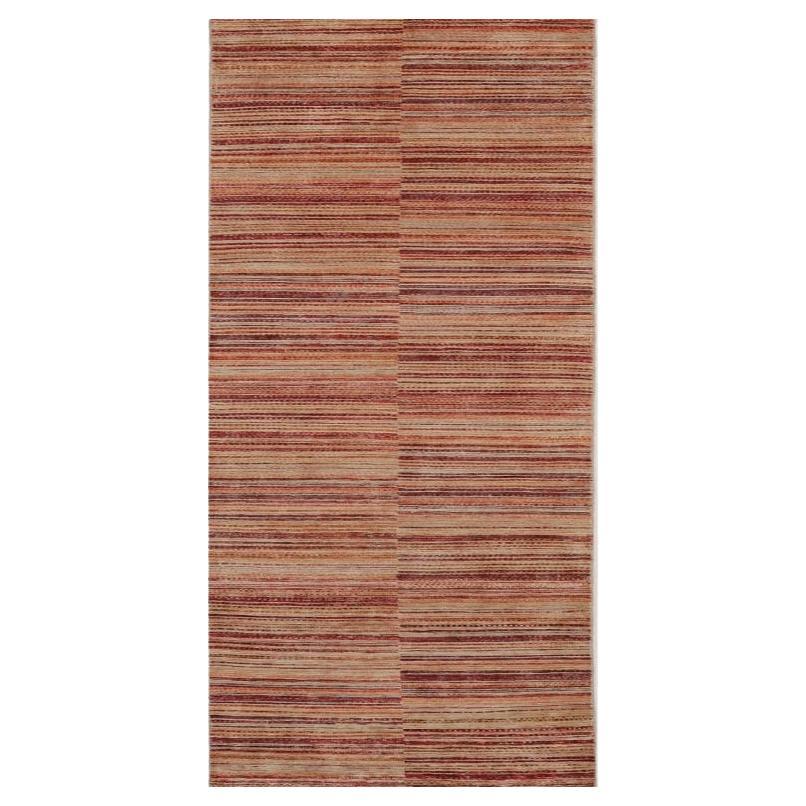 Tapis de course indien - Laine ivoire orange rouge motif - 99114