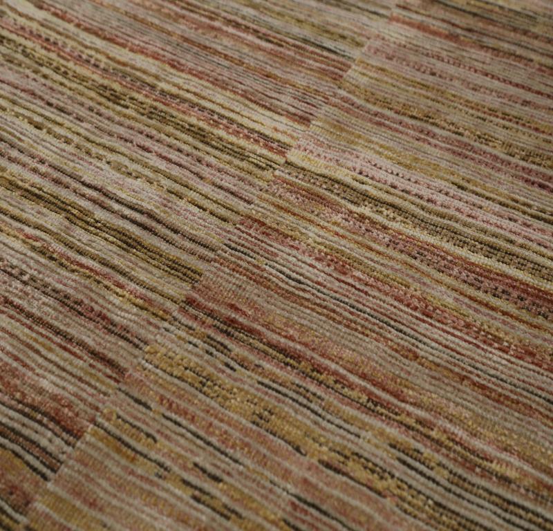 Moderne Tapis de couloir indien - Design en laine ivoire rose jaune - 99112 en vente