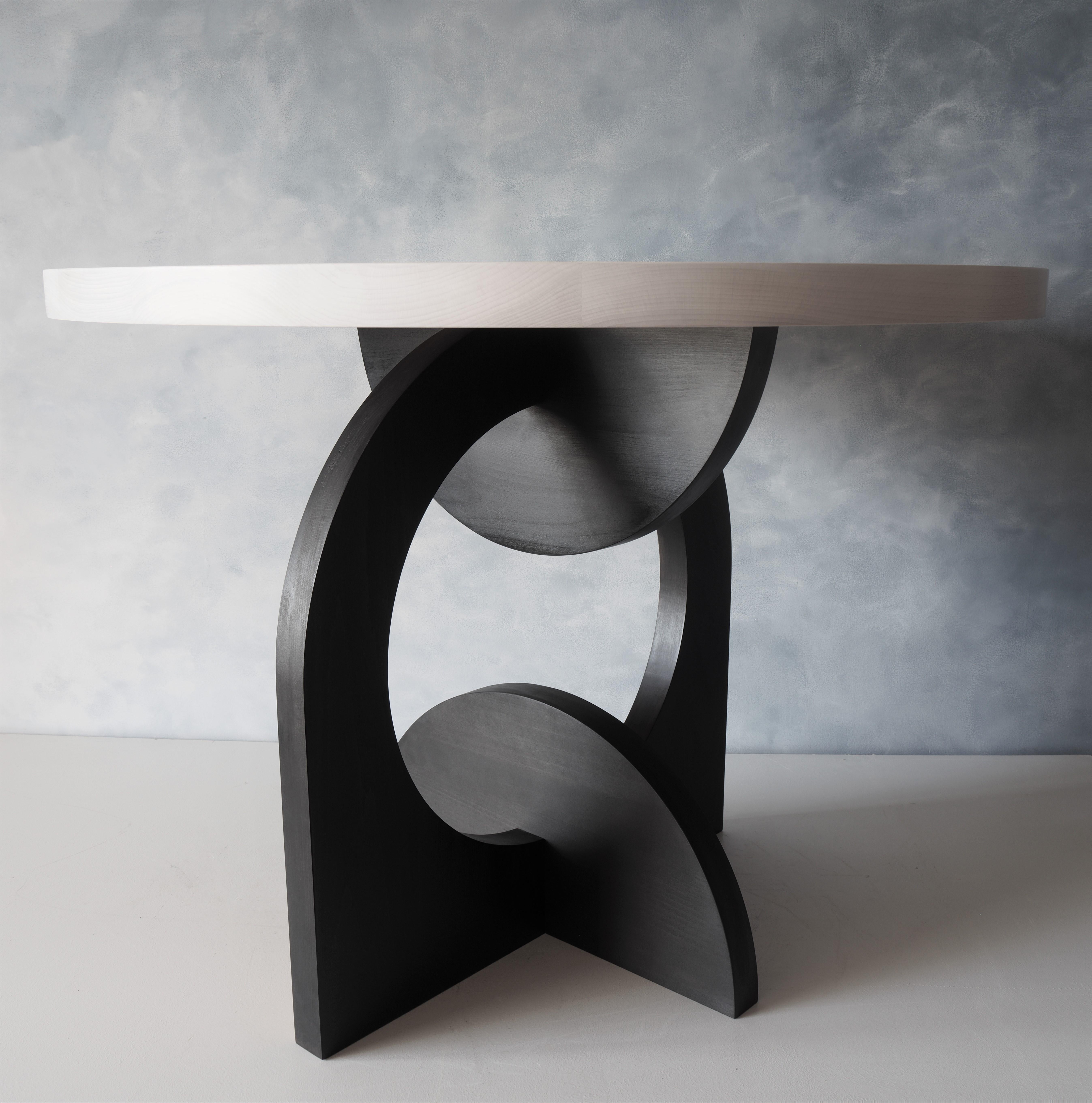 Modern India Ink and White Round Dual Crescent Table by MSJ Furniture Studio