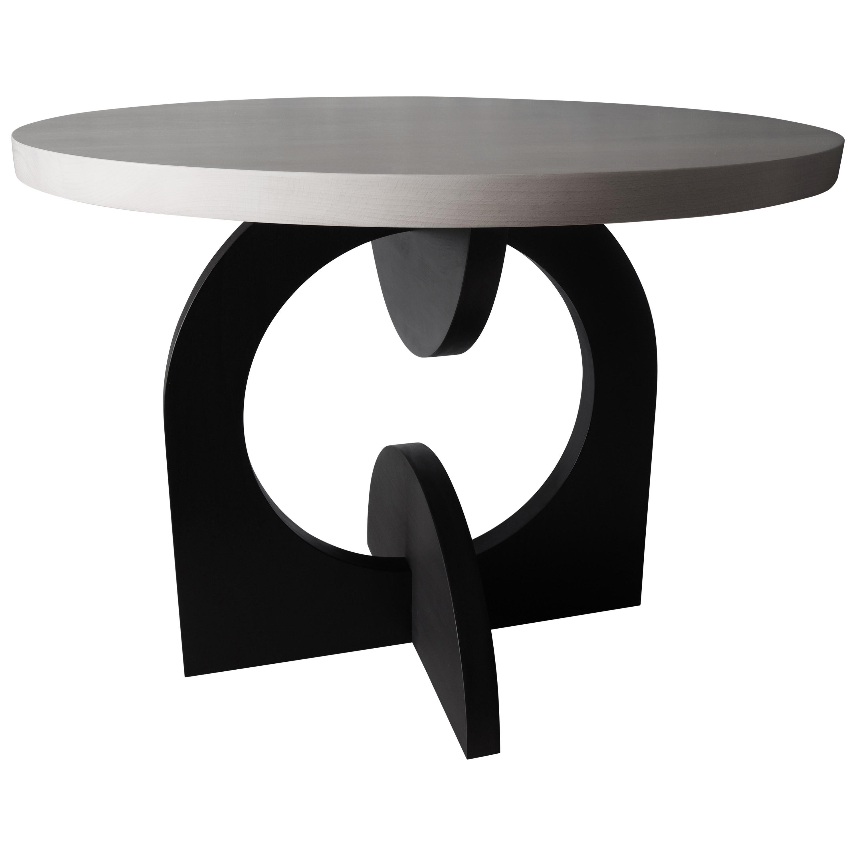 India Ink and White Round Dual Crescent Table by MSJ Furniture Studio