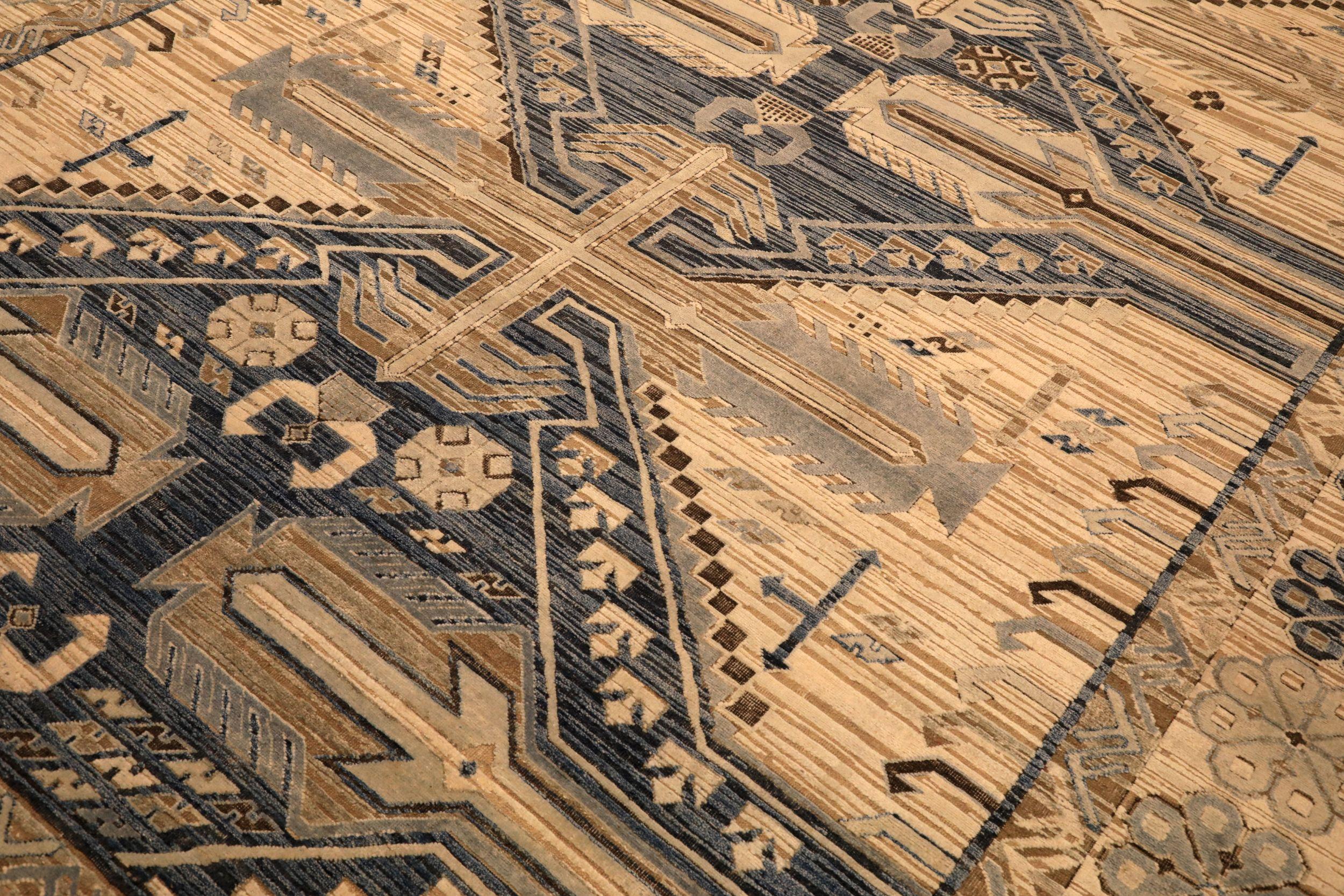 Moderno Tappeti India Kazak - Disegno in lana blu avorio - 94105 in vendita