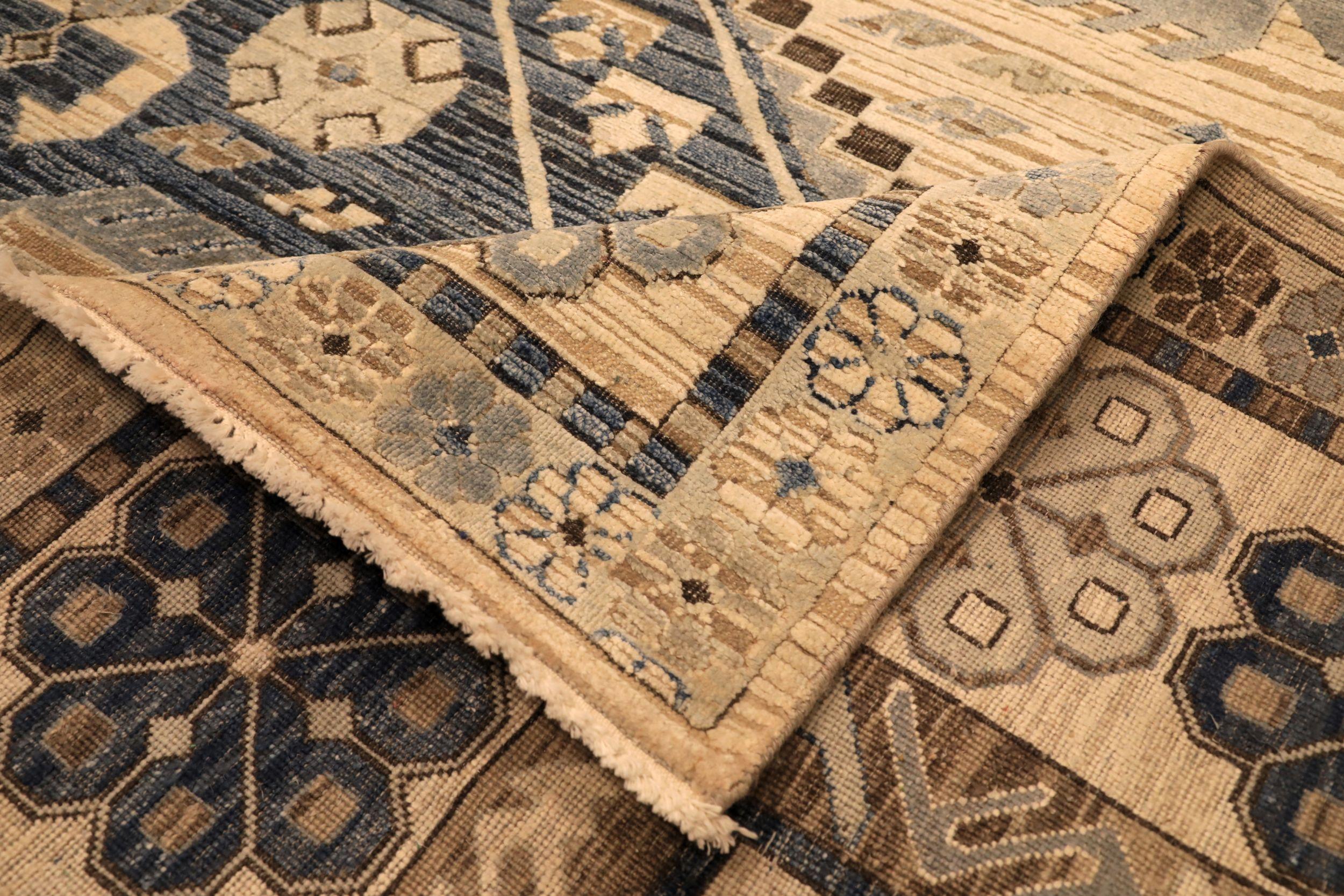 Indiano Tappeti India Kazak - Disegno in lana blu avorio - 94105 in vendita