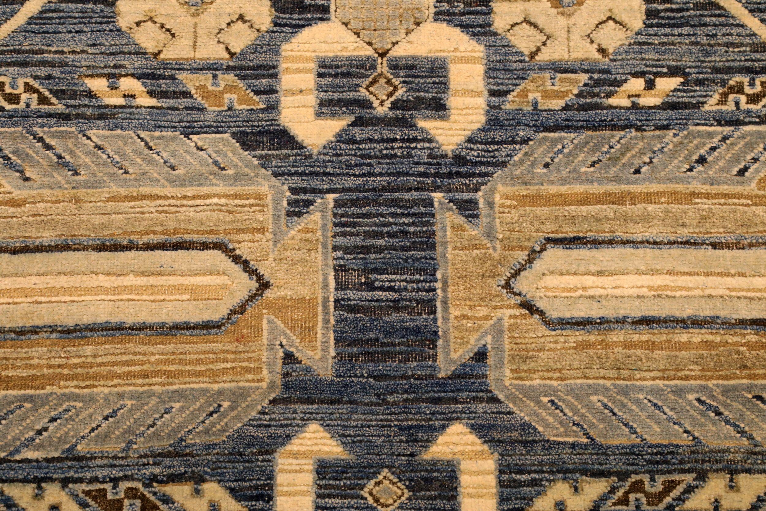Tappeti India Kazak - Disegno in lana blu avorio - 94105 In condizioni ottime in vendita a Dallas, TX