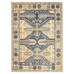 Tappeti India Kazak - Disegno in lana blu avorio - 94105
