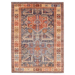 India Kazak Alfombras - Lana Azul Marfil Rojo Diseño - 94152