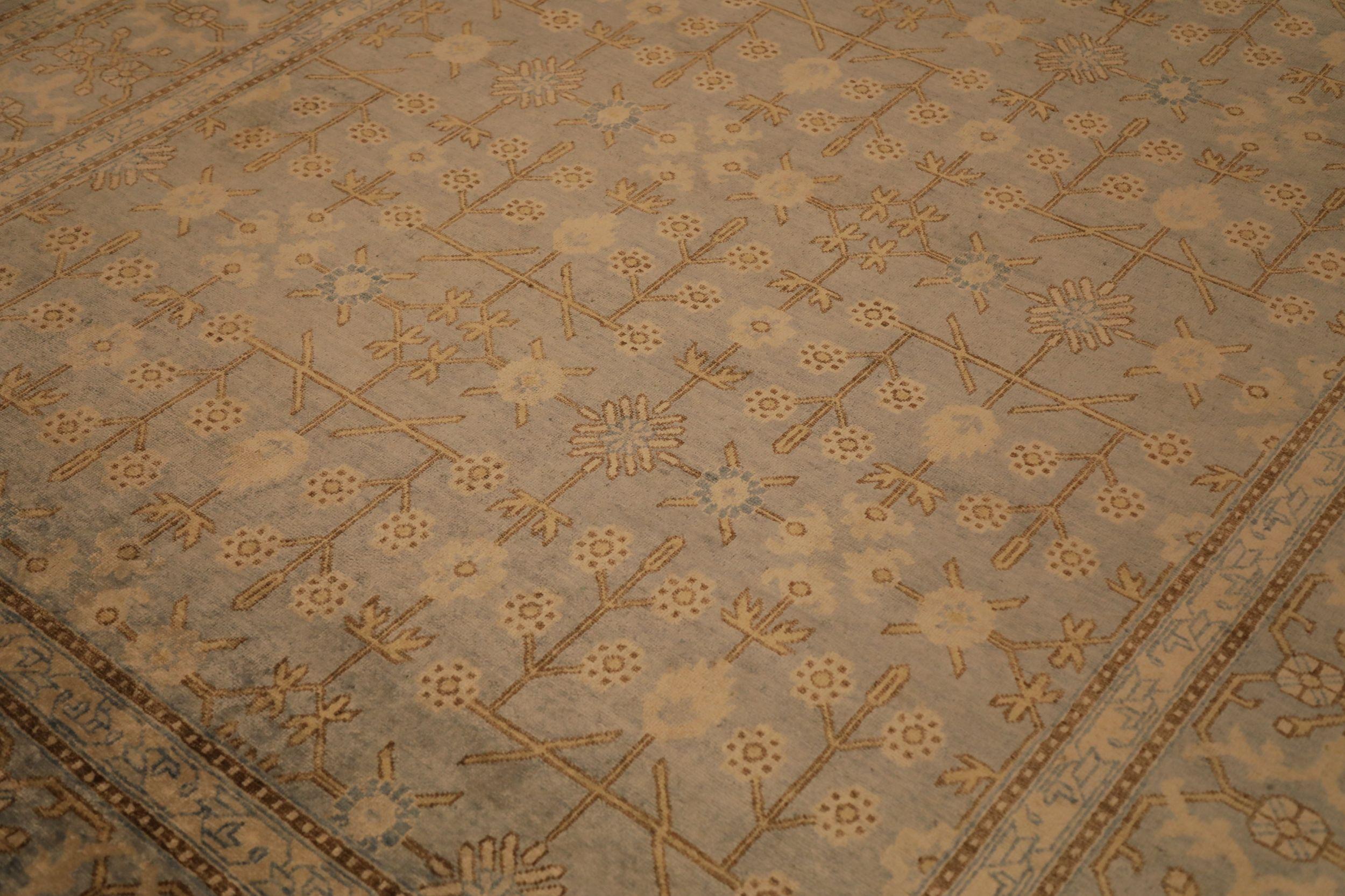 Alfombras Khotan India - Lana y Seda Diseño Azul Marfil - 93848 Moderno en venta
