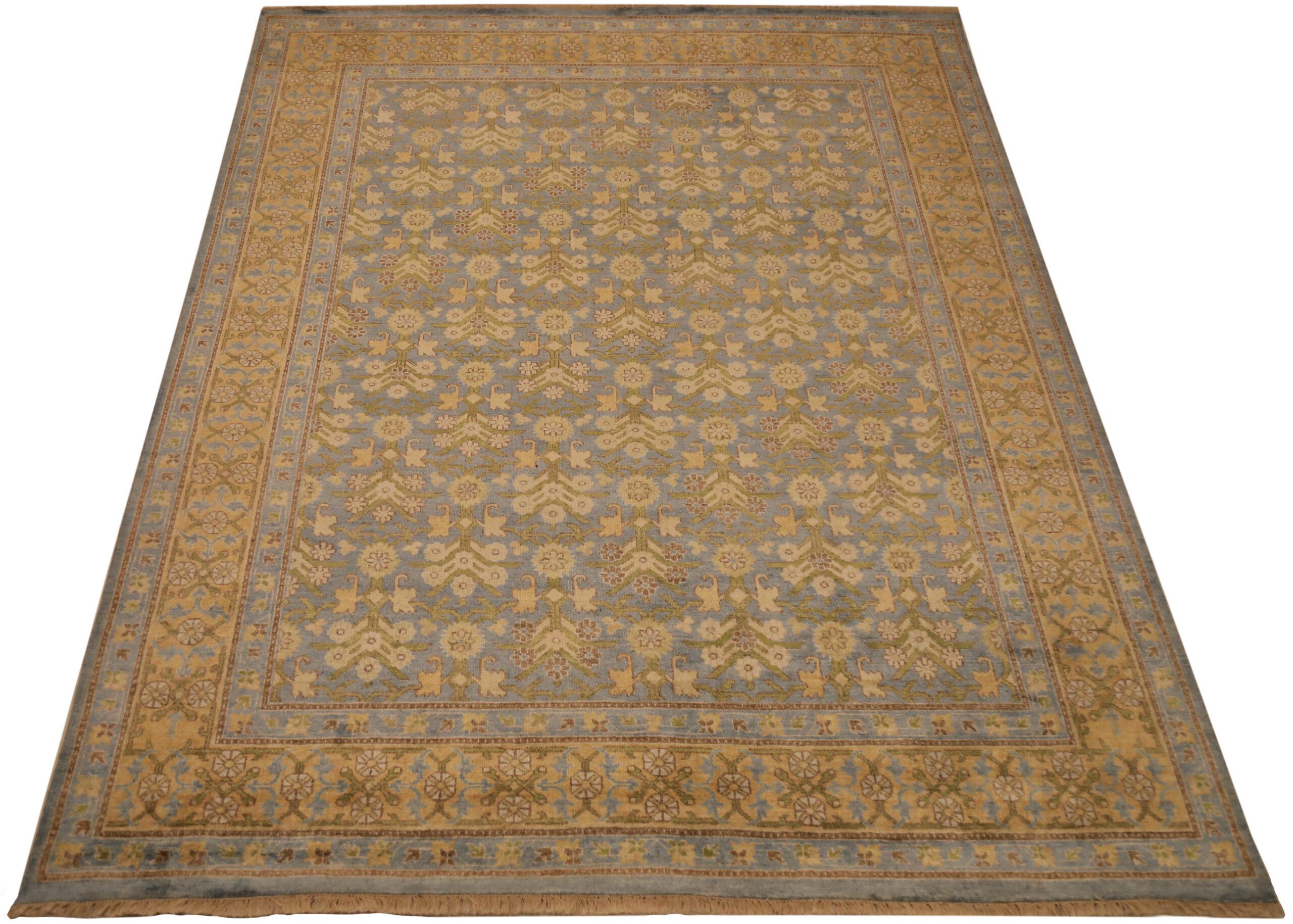 India Khotan Alfombras - Lana Azul Verde Diseño Marfil - 93815 Indio en venta