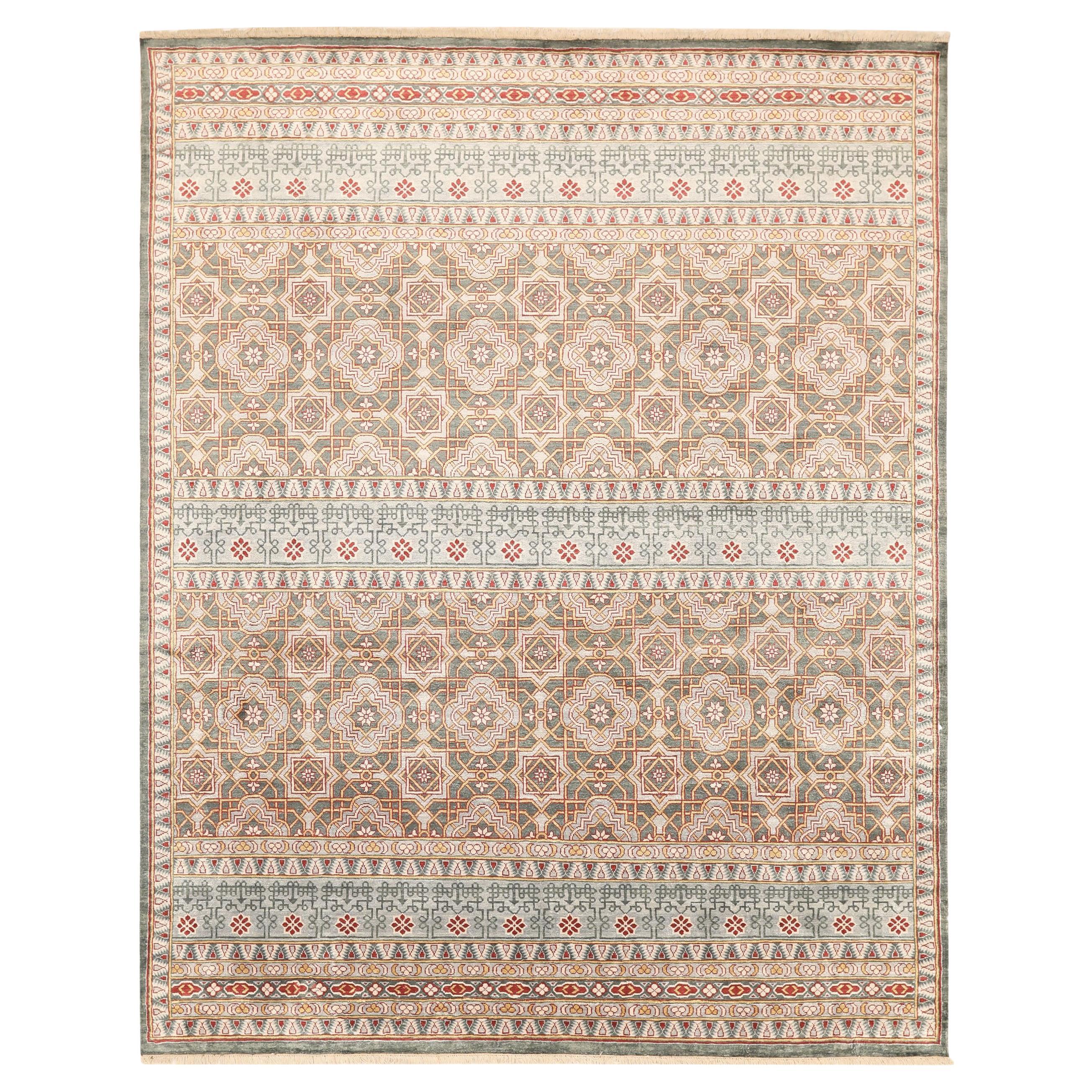 Tapis Khotan en laine bleu vert ivoire - 93829