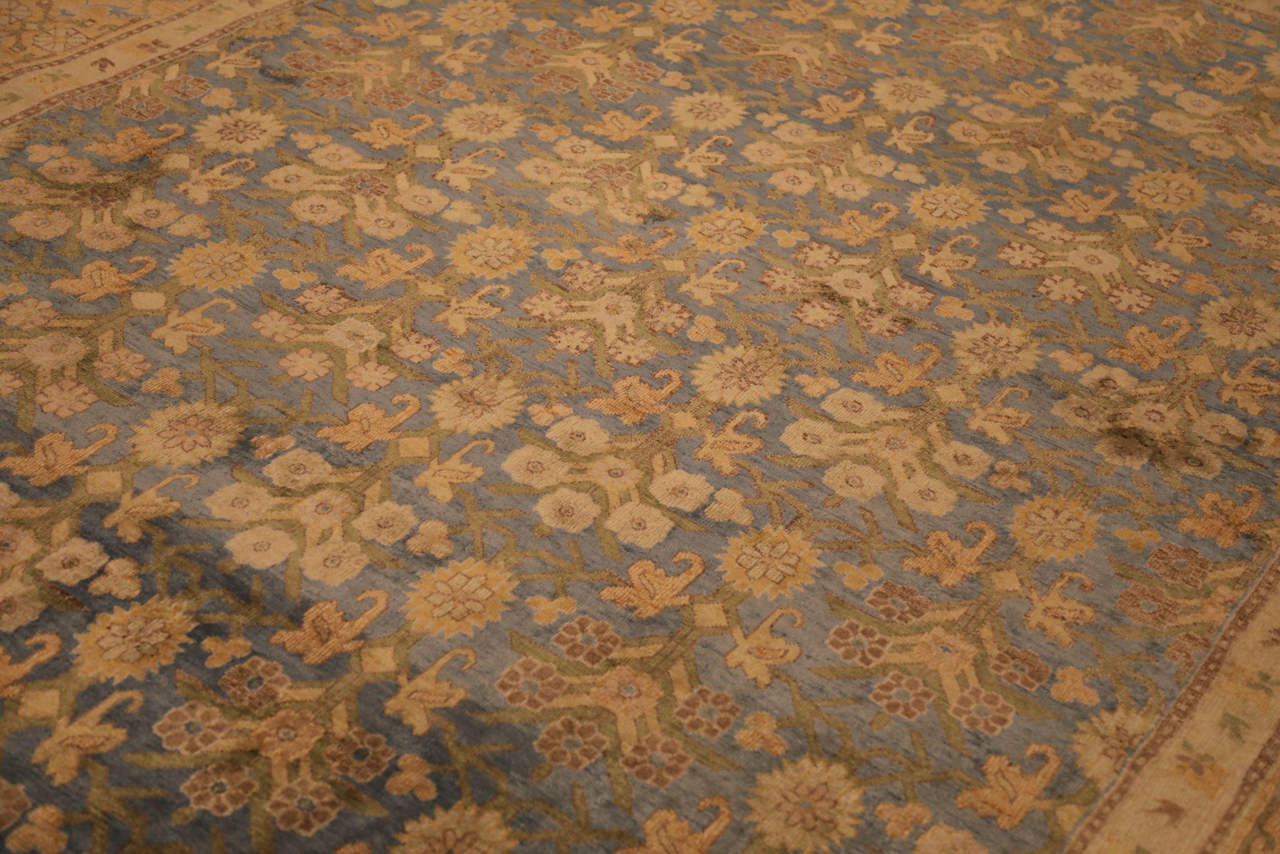 Indien Khotan Bereich Teppiche - Wolle Blau Grün Elfenbein Gelb Design - 93854 (Moderne) im Angebot