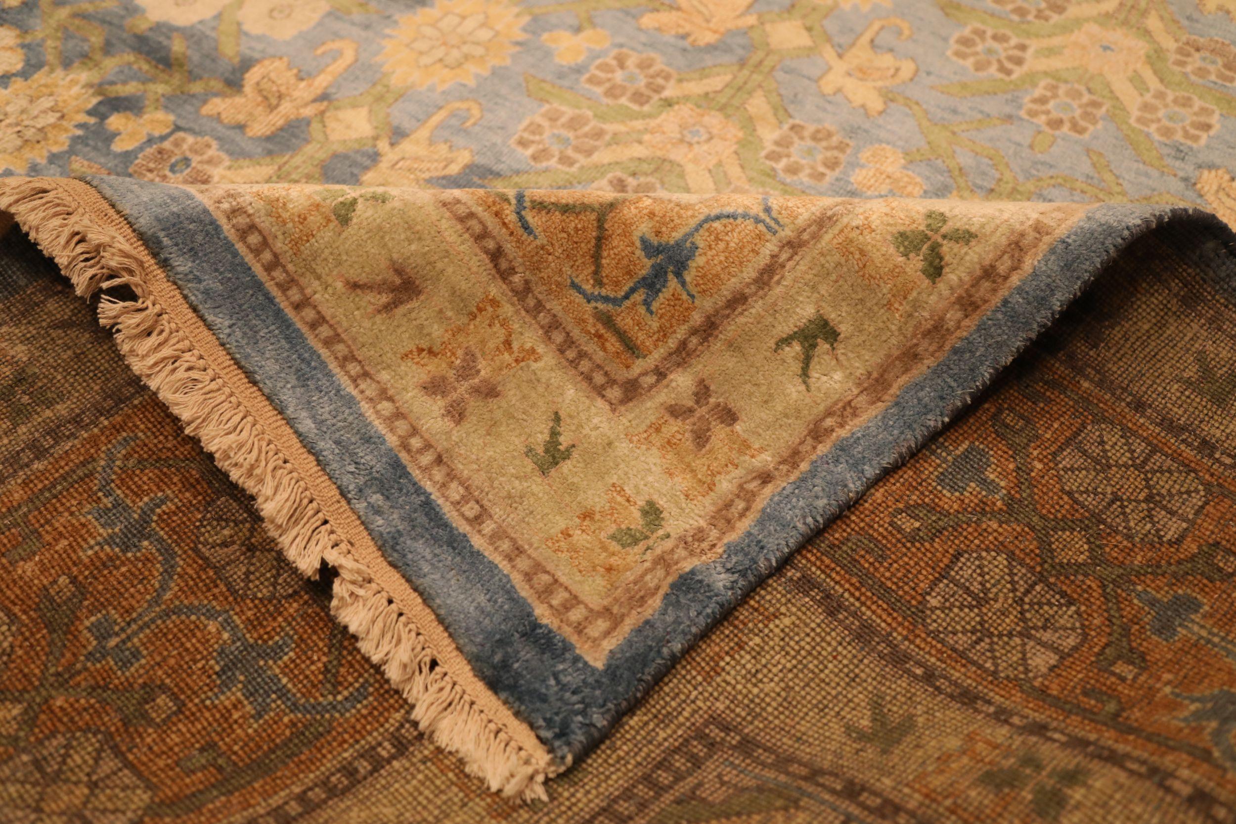 Indien Khotan Bereich Teppiche - Wolle Blau Grün Elfenbein Gelb Design - 93854 (Indisch) im Angebot