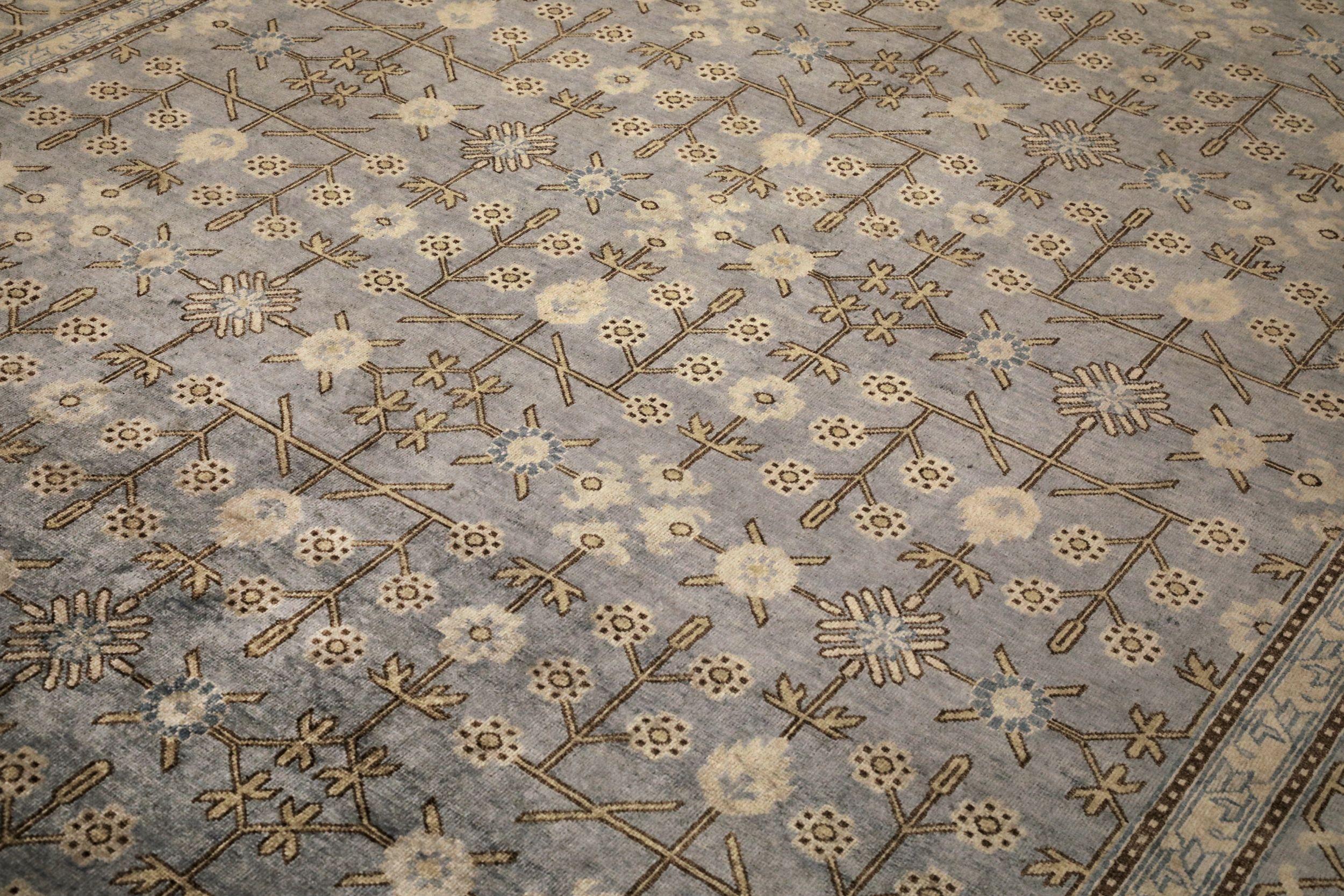 India Khotan Alfombras - Lana Azul Diseño Marfil - 94170 Moderno en venta